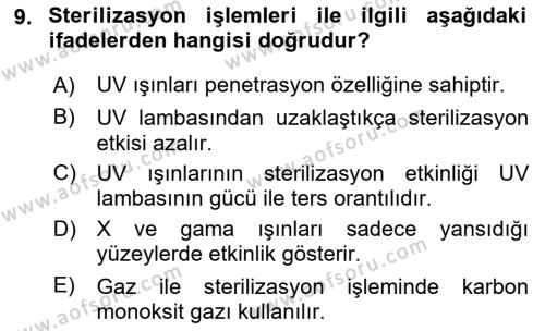 Viroloji Dersi 2023 - 2024 Yılı Yaz Okulu Sınavı 9. Soru