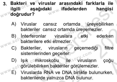 Viroloji Dersi 2024 - 2025 Yılı (Vize) Ara Sınavı 3. Soru