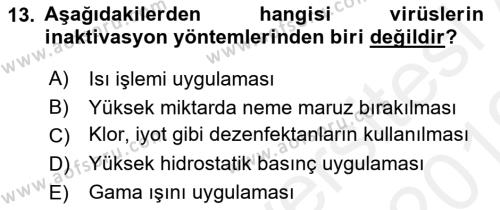 Gıda Güvenliğinin Temel Prensipleri Dersi 2018 - 2019 Yılı (Vize) Ara Sınavı 13. Soru