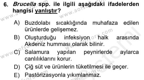 Gıda Güvenliğinin Temel Prensipleri Dersi 2018 - 2019 Yılı (Final) Dönem Sonu Sınavı 6. Soru