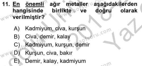 Gıda Güvenliğinin Temel Prensipleri Dersi 2018 - 2019 Yılı Yaz Okulu Sınavı 11. Soru