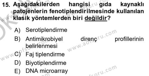 Gıda Güvenliğinin Temel Prensipleri Dersi 2018 - 2019 Yılı Yaz Okulu Sınavı 15. Soru