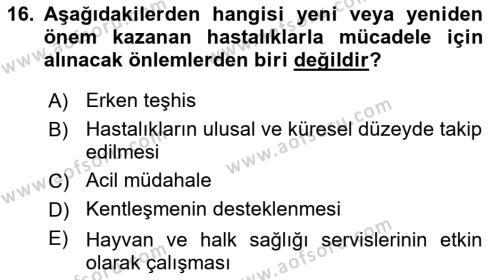 Gıda Güvenliğinin Temel Prensipleri Dersi 2018 - 2019 Yılı Yaz Okulu Sınavı 16. Soru