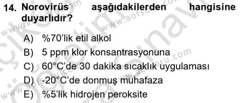 Gıda Güvenliğinin Temel Prensipleri Dersi 2023 - 2024 Yılı (Vize) Ara Sınavı 14. Soru