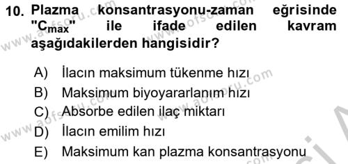 Temel İlaç Bilgisi Ve Akılcı İlaç Kullanımı Dersi 2016 - 2017 Yılı 3 Ders Sınavı 10. Soru