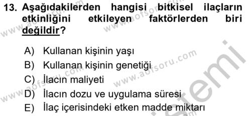 Temel İlaç Bilgisi Ve Akılcı İlaç Kullanımı Dersi 2016 - 2017 Yılı 3 Ders Sınavı 13. Soru