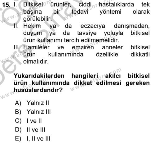 Temel İlaç Bilgisi Ve Akılcı İlaç Kullanımı Dersi 2016 - 2017 Yılı 3 Ders Sınavı 15. Soru