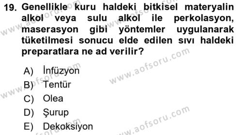 Temel İlaç Bilgisi Ve Akılcı İlaç Kullanımı Dersi 2016 - 2017 Yılı 3 Ders Sınavı 19. Soru