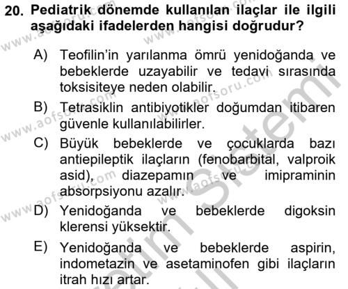 Temel İlaç Bilgisi Ve Akılcı İlaç Kullanımı Dersi 2016 - 2017 Yılı 3 Ders Sınavı 20. Soru