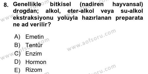 Temel İlaç Bilgisi Ve Akılcı İlaç Kullanımı Dersi 2016 - 2017 Yılı (Vize) Ara Sınavı 8. Soru