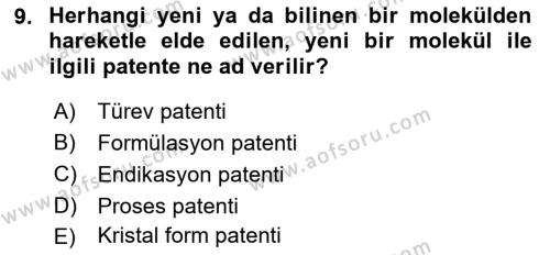 Temel İlaç Bilgisi Ve Akılcı İlaç Kullanımı Dersi 2016 - 2017 Yılı (Vize) Ara Sınavı 9. Soru