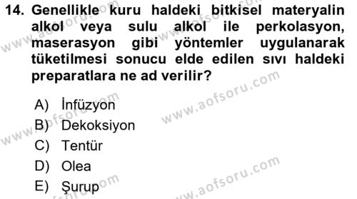 Temel İlaç Bilgisi Ve Akılcı İlaç Kullanımı Dersi 2016 - 2017 Yılı (Final) Dönem Sonu Sınavı 14. Soru