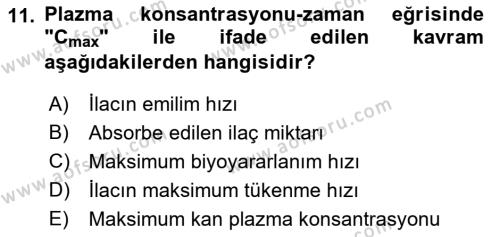 Temel İlaç Bilgisi Ve Akılcı İlaç Kullanımı Dersi 2017 - 2018 Yılı 3 Ders Sınavı 11. Soru