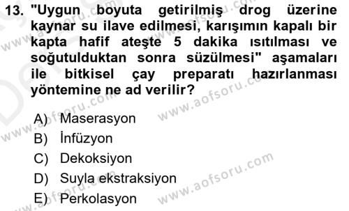 Temel İlaç Bilgisi Ve Akılcı İlaç Kullanımı Dersi 2017 - 2018 Yılı 3 Ders Sınavı 13. Soru