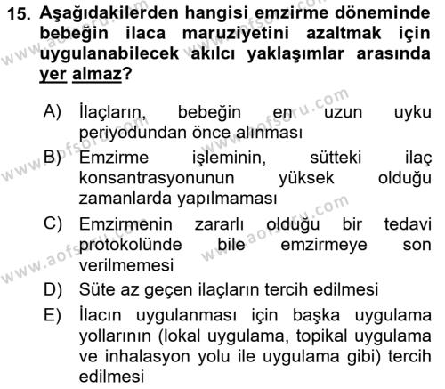 Temel İlaç Bilgisi Ve Akılcı İlaç Kullanımı Dersi 2017 - 2018 Yılı 3 Ders Sınavı 15. Soru