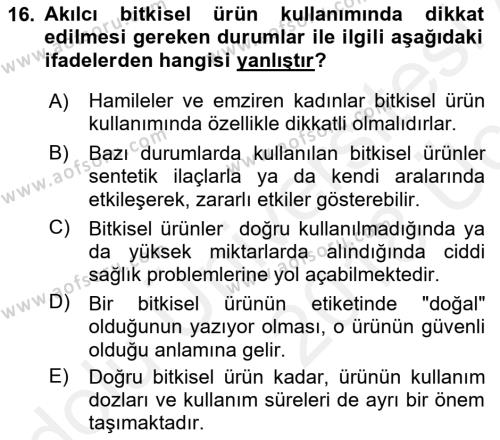 Temel İlaç Bilgisi Ve Akılcı İlaç Kullanımı Dersi 2017 - 2018 Yılı 3 Ders Sınavı 16. Soru