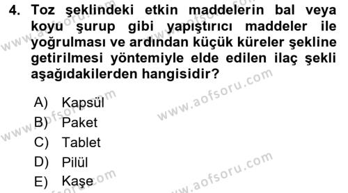 Temel İlaç Bilgisi Ve Akılcı İlaç Kullanımı Dersi 2017 - 2018 Yılı 3 Ders Sınavı 4. Soru