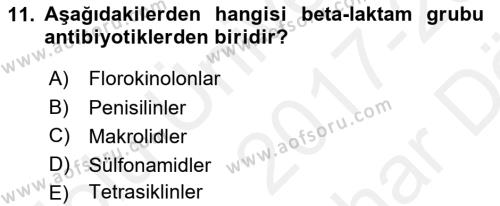 Temel İlaç Bilgisi Ve Akılcı İlaç Kullanımı Dersi 2017 - 2018 Yılı (Vize) Ara Sınavı 11. Soru