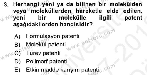 Temel İlaç Bilgisi Ve Akılcı İlaç Kullanımı Dersi 2017 - 2018 Yılı (Vize) Ara Sınavı 3. Soru