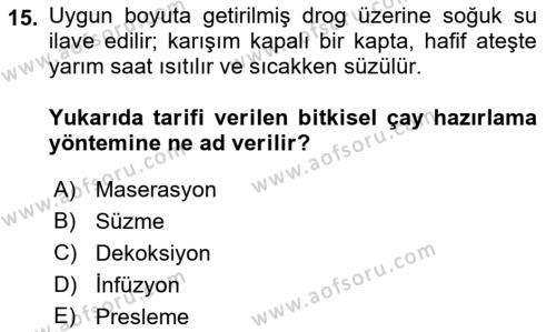 Temel İlaç Bilgisi Ve Akılcı İlaç Kullanımı Dersi 2017 - 2018 Yılı (Final) Dönem Sonu Sınavı 15. Soru