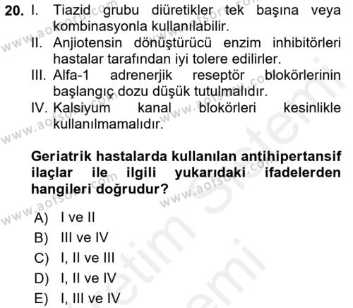 Temel İlaç Bilgisi Ve Akılcı İlaç Kullanımı Dersi 2017 - 2018 Yılı (Final) Dönem Sonu Sınavı 20. Soru