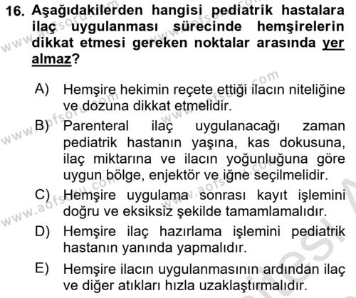 Temel İlaç Bilgisi Ve Akılcı İlaç Kullanımı Dersi 2018 - 2019 Yılı 3 Ders Sınavı 16. Soru