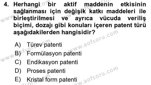 Temel İlaç Bilgisi Ve Akılcı İlaç Kullanımı Dersi 2018 - 2019 Yılı 3 Ders Sınavı 4. Soru