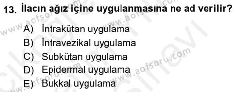 Temel İlaç Bilgisi Ve Akılcı İlaç Kullanımı Dersi 2018 - 2019 Yılı (Vize) Ara Sınavı 13. Soru