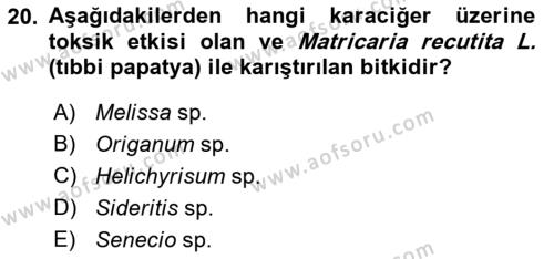 Temel İlaç Bilgisi Ve Akılcı İlaç Kullanımı Dersi 2018 - 2019 Yılı (Final) Dönem Sonu Sınavı 20. Soru