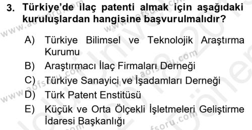 Temel İlaç Bilgisi Ve Akılcı İlaç Kullanımı Dersi 2018 - 2019 Yılı (Final) Dönem Sonu Sınavı 3. Soru