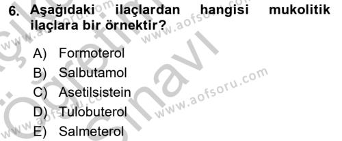 Temel İlaç Bilgisi Ve Akılcı İlaç Kullanımı Dersi 2018 - 2019 Yılı Yaz Okulu Sınavı 6. Soru