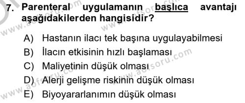 Temel İlaç Bilgisi Ve Akılcı İlaç Kullanımı Dersi 2018 - 2019 Yılı Yaz Okulu Sınavı 7. Soru