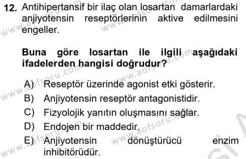 Temel İlaç Bilgisi Ve Akılcı İlaç Kullanımı Dersi 2024 - 2025 Yılı (Vize) Ara Sınavı 12. Soru