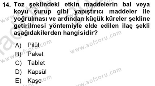 Temel İlaç Bilgisi Ve Akılcı İlaç Kullanımı Dersi 2024 - 2025 Yılı (Vize) Ara Sınavı 14. Soru