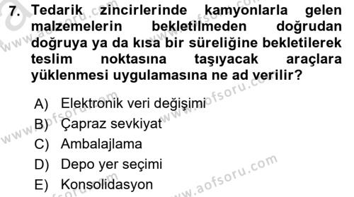 Lojistik İlkeleri Dersi 2022 - 2023 Yılı (Vize) Ara Sınavı 7. Soru