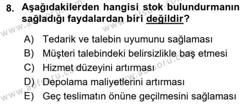 Lojistik İlkeleri Dersi 2022 - 2023 Yılı (Vize) Ara Sınavı 8. Soru