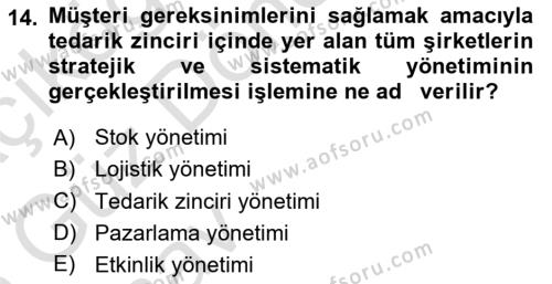 Lojistik İlkeleri Dersi 2024 - 2025 Yılı (Vize) Ara Sınavı 14. Soru