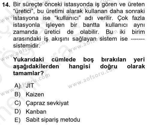 Çağdaş Lojistik Uygulamaları Dersi 2018 - 2019 Yılı (Vize) Ara Sınavı 14. Soru