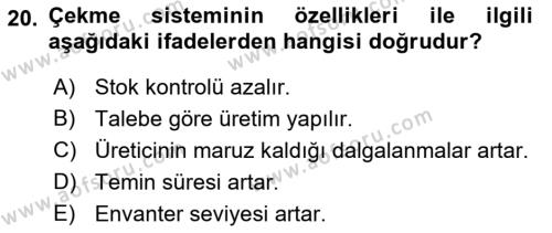 Çağdaş Lojistik Uygulamaları Dersi 2018 - 2019 Yılı (Vize) Ara Sınavı 20. Soru