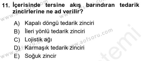 Çağdaş Lojistik Uygulamaları Dersi 2018 - 2019 Yılı (Final) Dönem Sonu Sınavı 11. Soru