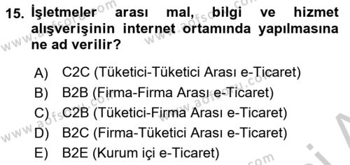 Çağdaş Lojistik Uygulamaları Dersi 2018 - 2019 Yılı Yaz Okulu Sınavı 15. Soru