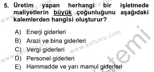 Çağdaş Lojistik Uygulamaları Dersi 2018 - 2019 Yılı Yaz Okulu Sınavı 5. Soru