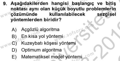 Çağdaş Lojistik Uygulamaları Dersi 2018 - 2019 Yılı Yaz Okulu Sınavı 9. Soru