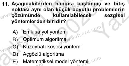 Çağdaş Lojistik Uygulamaları Dersi 2020 - 2021 Yılı Yaz Okulu Sınavı 11. Soru