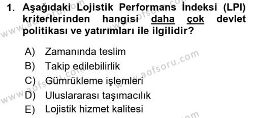 Çağdaş Lojistik Uygulamaları Dersi 2021 - 2022 Yılı (Vize) Ara Sınavı 1. Soru