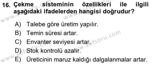 Çağdaş Lojistik Uygulamaları Dersi 2021 - 2022 Yılı (Vize) Ara Sınavı 16. Soru