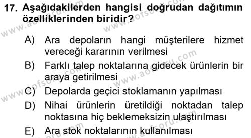 Çağdaş Lojistik Uygulamaları Dersi 2021 - 2022 Yılı (Vize) Ara Sınavı 17. Soru