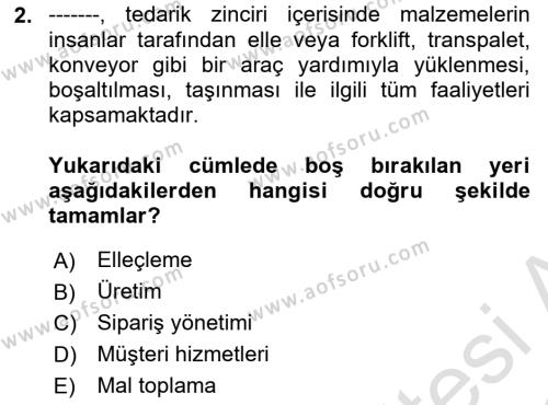 Çağdaş Lojistik Uygulamaları Dersi 2021 - 2022 Yılı (Vize) Ara Sınavı 2. Soru