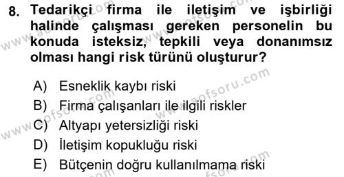 Çağdaş Lojistik Uygulamaları Dersi 2021 - 2022 Yılı (Vize) Ara Sınavı 8. Soru