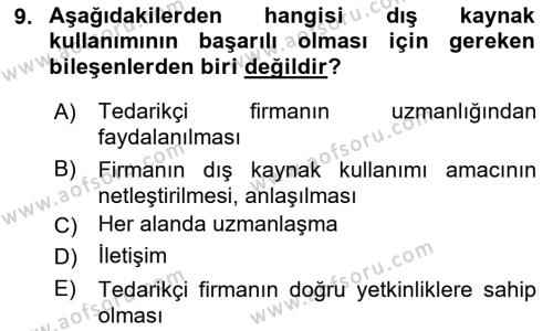 Çağdaş Lojistik Uygulamaları Dersi 2021 - 2022 Yılı (Vize) Ara Sınavı 9. Soru